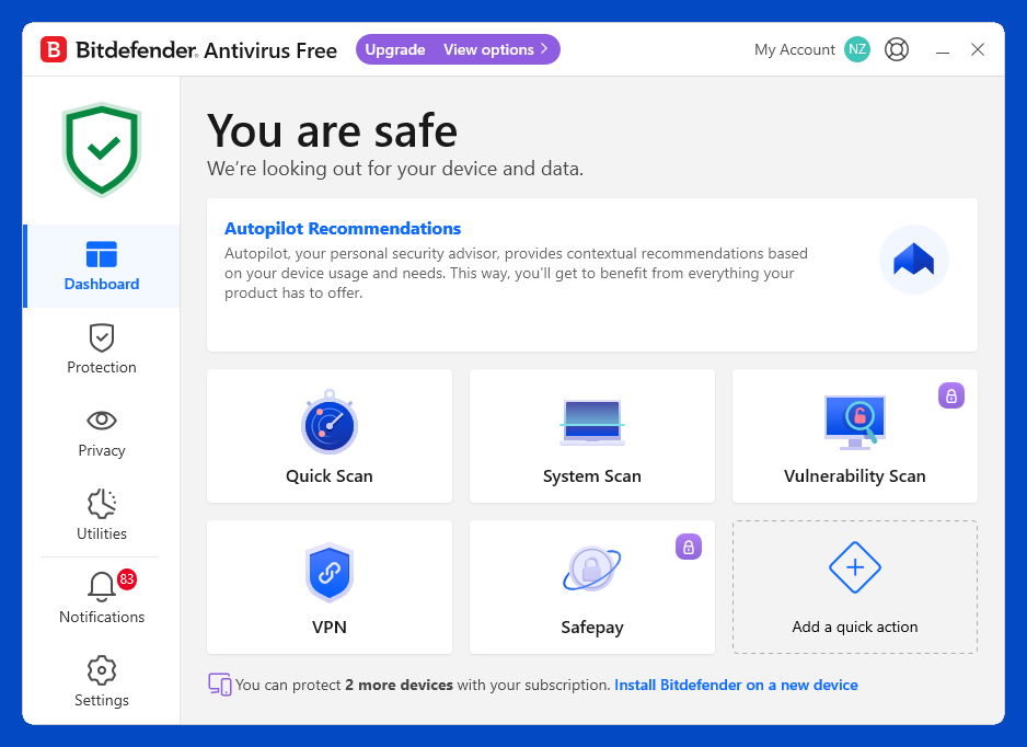 Bitdefender Antivirus Free interface
