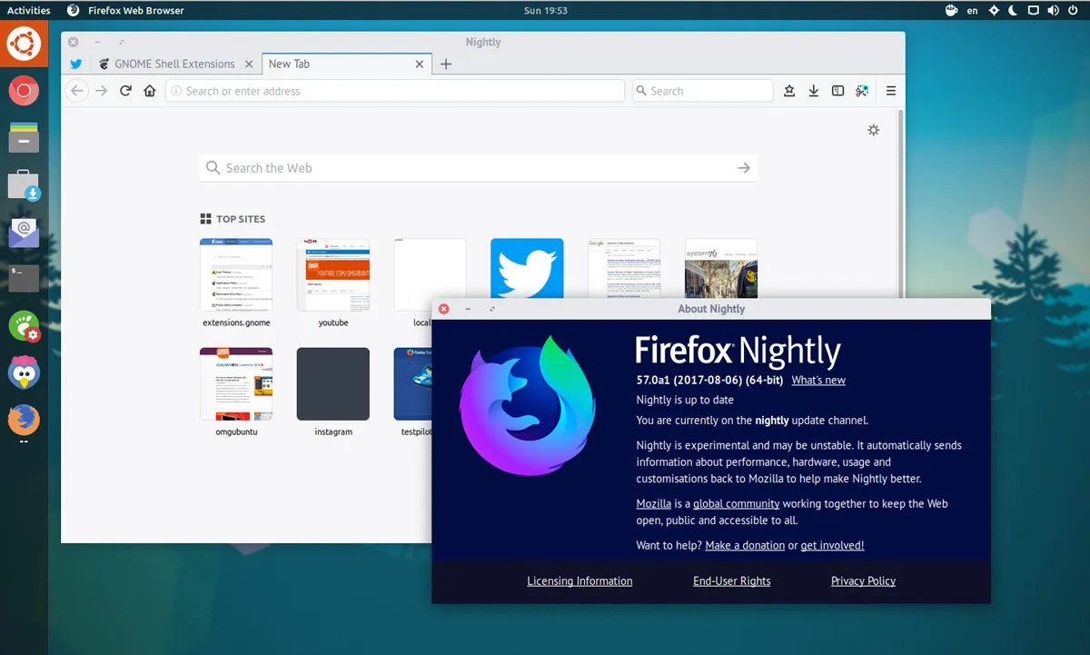 Firefox Nightly Interface